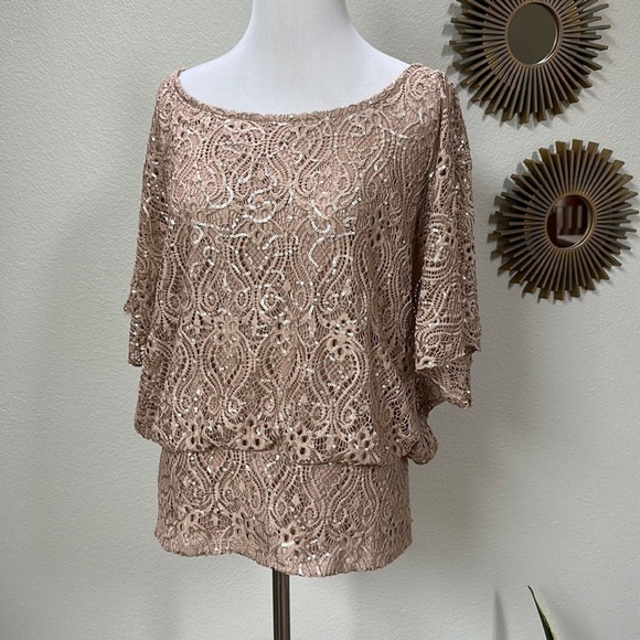 Sequin batwing half sleeve gold top SZ M/L - Picture 1 of 8